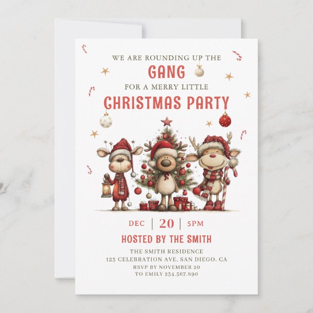 Convite Vintage Reindeer Christmas Party Invitation (Frente)