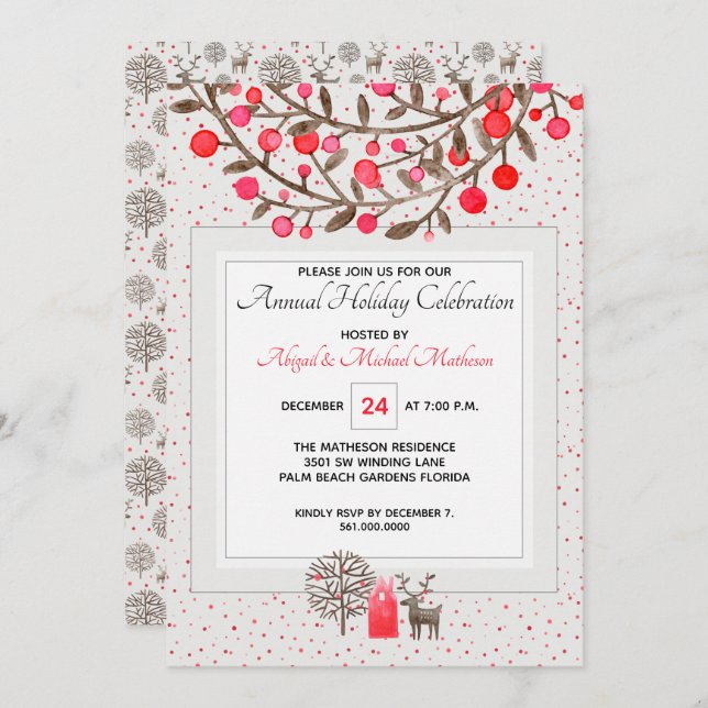 Convite Vintage Reindeer Woodland Holiday Party (Frente/Verso)