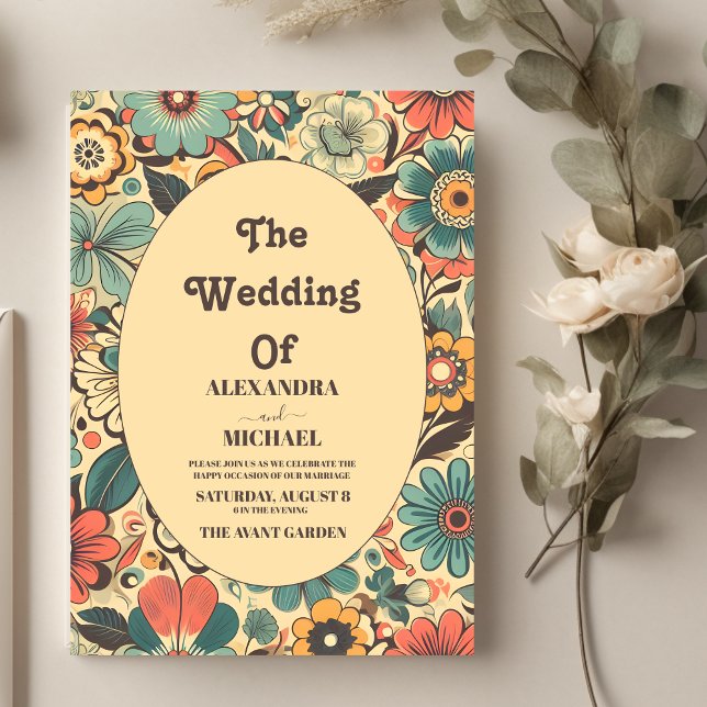 Convite Vintage Retro 70s Casamento (Criador carregado)