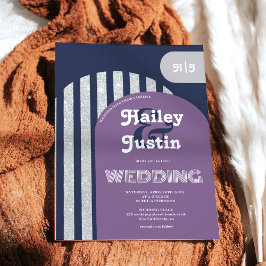 Convite Vintage retro 70s marinho, casamento com fotos de 