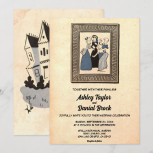 Convite Vintage Retro Antiga Na moda Moderna Casamento Rus