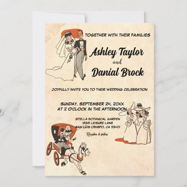 Convite Vintage retro antigo casamento rústico com 50 (Frente)