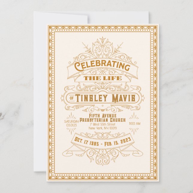 Convite Vintage Retro Art Deco Photo Funeral Program (Frente)