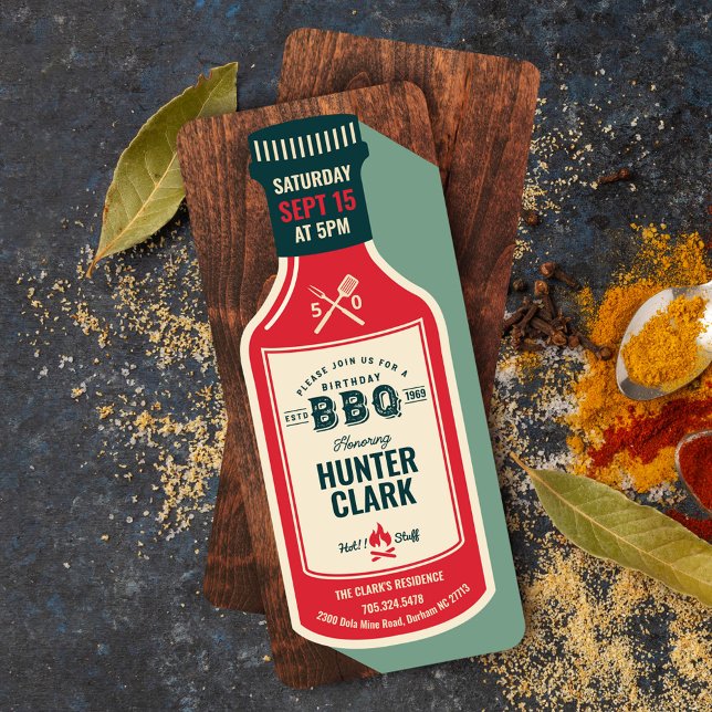 Convite Vintage Retro Barbeque Molho Frasco Aniversário (Criador carregado)