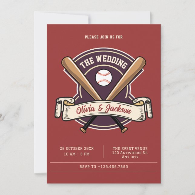 Convite Vintage retro baseball no casamento (Frente)