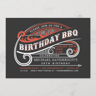 Convite Vintage Retro Birthday Invances de CHURRASCO