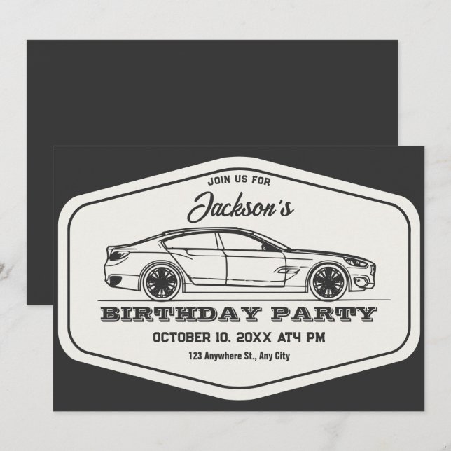 Convite Vintage retro car aniversário (Frente/Verso)