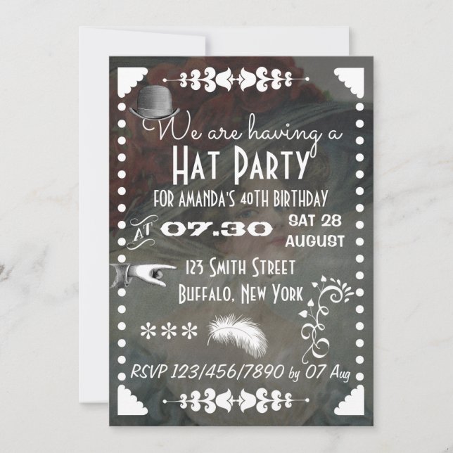 Convite Vintage Retro Chalkboard Hat Party (Frente)