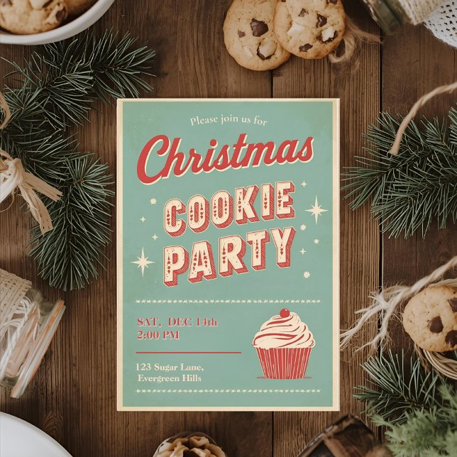 Convite Vintage Retro Christmas Cookie Party  (Criador carregado)
