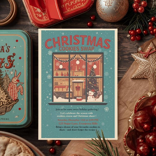 Convite Vintage Retro Christmas Cookie Swap (Criador carregado)
