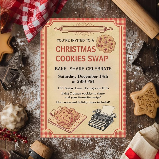 Convite Vintage Retro Christmas Cookie Swap  (Criador carregado)