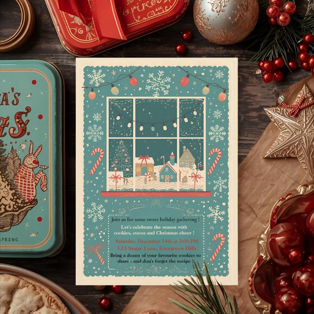 Convite Vintage Retro Christmas Cookie Swap (Criador carregado)