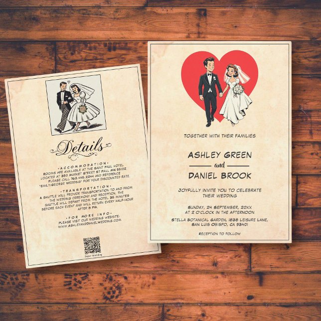 Convite Vintage Retro Clássico Casamento em Quadrinhos do  (Criador carregado)