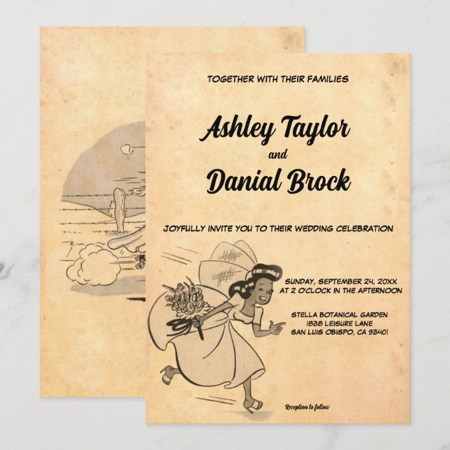 Convite Vintage Retro Funny Bride 50 Antigo Casamento (Frente/Verso)