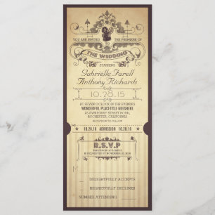 Convite Vintage retro ingressos de casamento