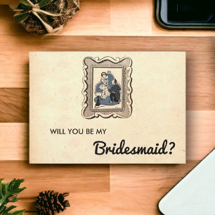 Convite Vintage Retro Old Romantic Rustic Bridesmaid Card