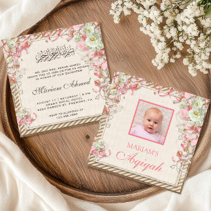 Convite Vintage Retro-Pink Baby Girl Foto Aqiqah