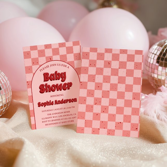 Convite Vintage Retro Red Pattern Baby Shower (Criador carregado)