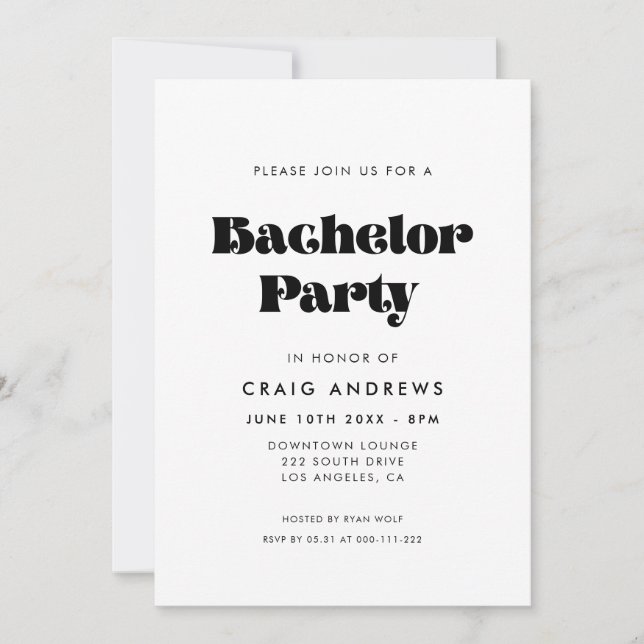 Convite Vintage Retro Script Bachelor Party (Frente)