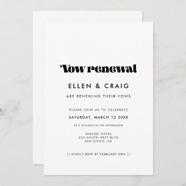 Convite Vintage retro script Wedding Vow renovação (Frente/Verso)