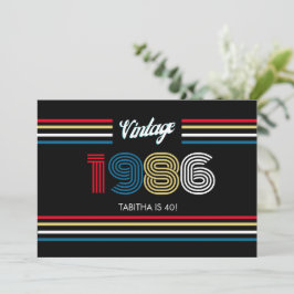 Convite Vintage Retro Stripe Primary Colors 1986