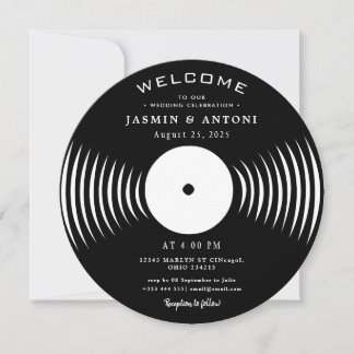 Convite Vintage Retro Vinyl Record QR Wedding Invitation