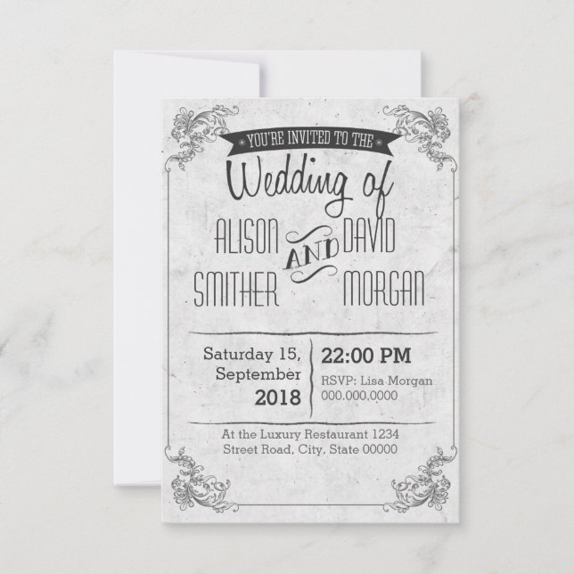 Convite Vintage retro wedding invitation (Frente)