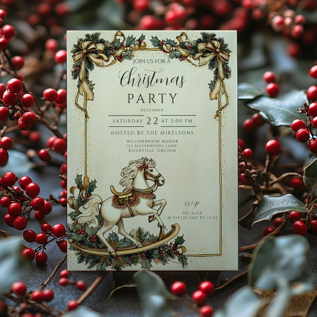 Convite Vintage Rocking Horse Christmas (Criador carregado)