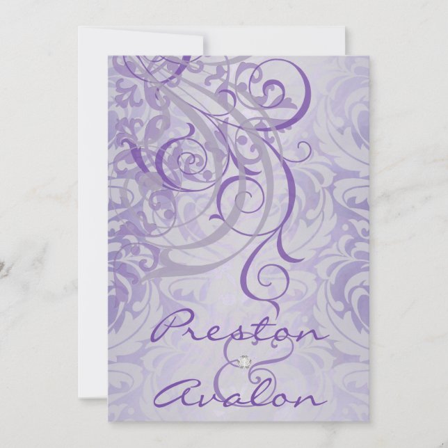 Convite Vintage Rococo Purple Scroll Damask (Frente)