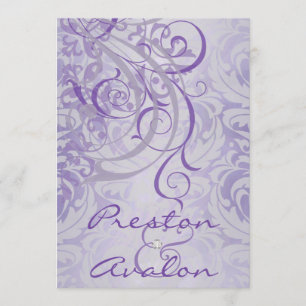 Convite Vintage Rococo Purple Scroll Damask
