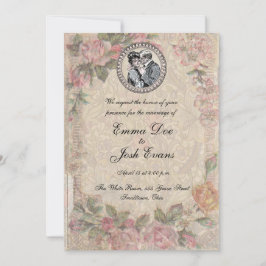 Convite Vintage Romance Casal Antiquado Casamento de Rosas
