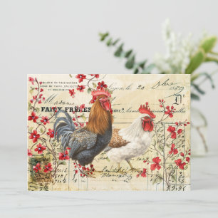 Convite Vintage Rooster e Hen Ephemera Decoupage