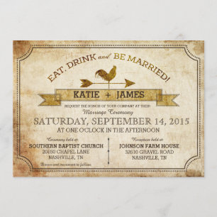 Convite Vintage Rooster Rustic Country Weditation