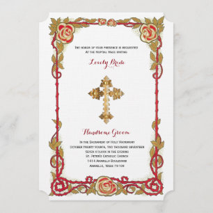 Convite Vintage Rosa Cross Católica Invitation