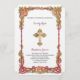 Convite Vintage Rosa Cross Christian Wedation
