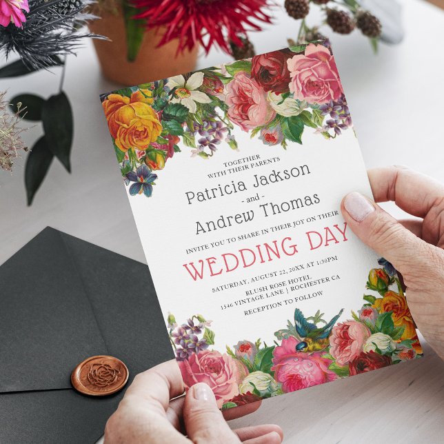 Convite Vintage Rosa Floral Wedding (Criador carregado)