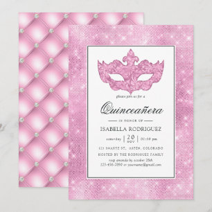 Convite Vintage Rosa Mascarada Quinceañera