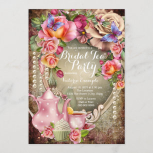 Convite Vintage Rosa Pearl Bridal Tea Party