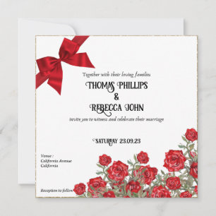 Convite Vintage Rosa vermelha Watercolor Casamento Floral