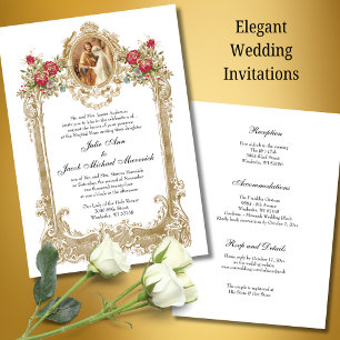 Convite Vintage Rosa vermelha Wedding Mary and Joseph