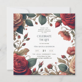 Convite Vintage Rosas Celebração da FOTO do Memorial da Vi
