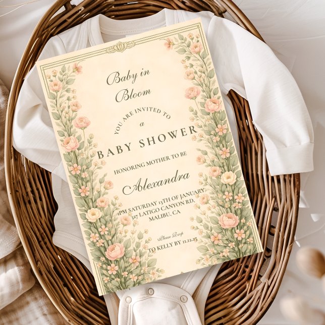 Convite Vintage Rose Botanical Baby Shower (Criador carregado)