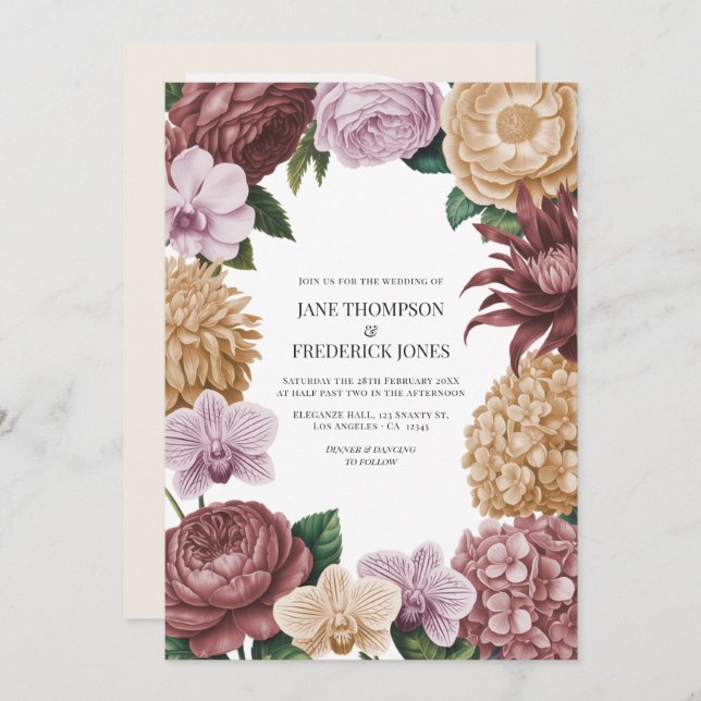 Convite Vintage Rose, Dusty Peony & Soft Tan Wedding (Frente/Verso)