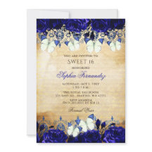 Vintage Royal Blue Floral Butterfly Sweet 16