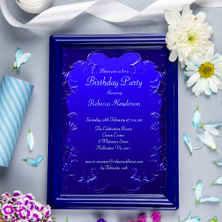 Convite Vintage Royal Blue Flourish Aniversário