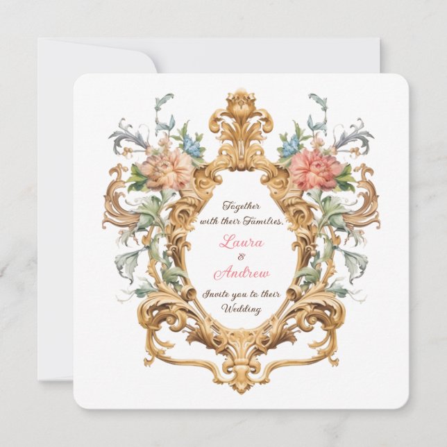 Convite Vintage Royal Elegant Rococo Crest Spring Wedding (Frente)