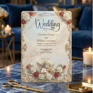 Convite Vintage Royalcore Rococó Querubim & Rosa Vermelha