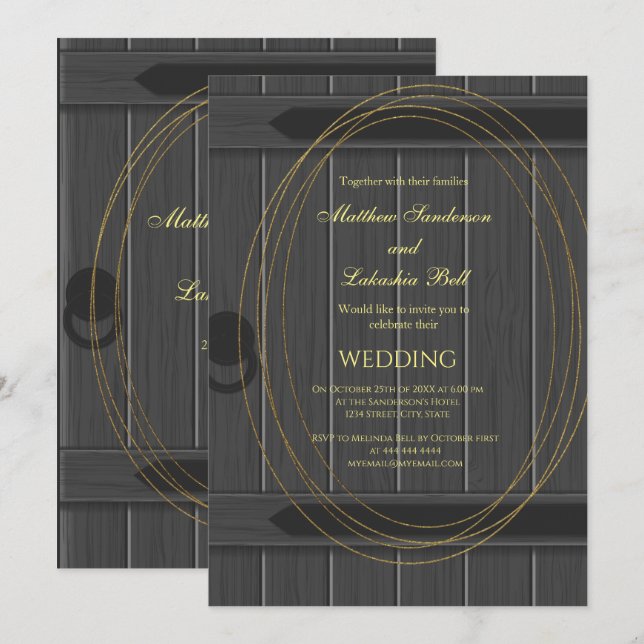Convite Vintage Rustic Barn Door Cinza Invitation (Frente/Verso)