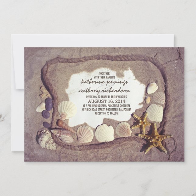 Convite Vintage Rustic Beach Weditation (Frente)