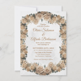 Convite Vintage Rustic Beige Ouro Rosa Wedding